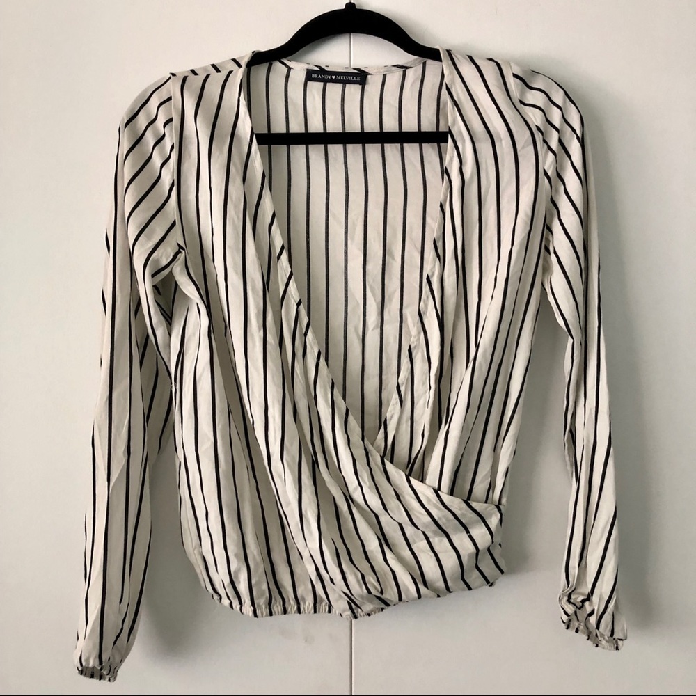 Brandy Melville Zosia Striped Long Sleeve Wrap Top - Picture 3 of 7